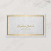 Elegant wit leer gouden frame professioneel visitekaartje (Voorkant)