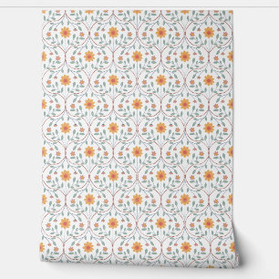 Elegant wit lente bloemmotief behang