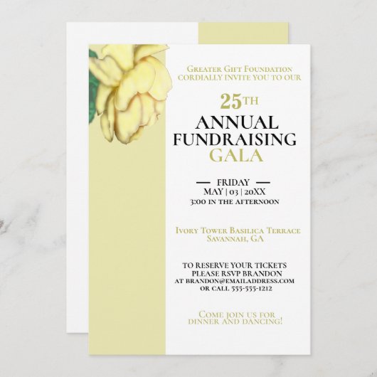 Elegant wit, licht goud Charity Event Gala Kaart (Voorkant / Achterkant)