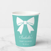 Elegant wit lint boog Blauwgroen blauw Baby shower Papieren Bekers (Achterkant)