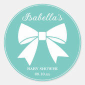 Elegant wit lint boog Blauwgroen blauw Baby shower Ronde Sticker (Voorkant)