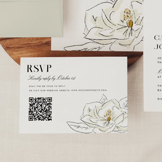 Elegant Wit Magnolia Bruiloft QR Code RSVP