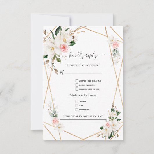 Elegant Wit Magnolia Goud Song Aanvraag Bruiloft RSVP Kaartje (Voorkant)