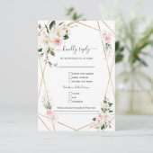 Elegant Wit Magnolia Goud Song Aanvraag Bruiloft RSVP Kaartje (Staand voorkant)