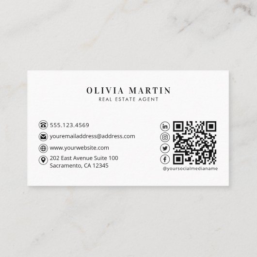 Elegant wit & marine professioneel onroerend goed visitekaartje (Achterkant)