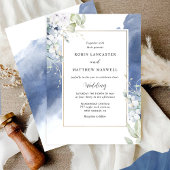 Elegant wit, marineblauw bloemenbruiloft Waterverf Kaart