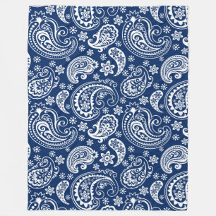 Elegant wit & marineblauw  Paisley Patroon Fleece Deken