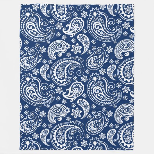 Elegant wit & marineblauw  Paisley Patroon Fleece Deken (Voorkant)