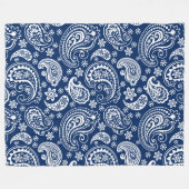 Elegant wit & marineblauw  Paisley Patroon Fleece Deken (Voorkant (Horizontaal))