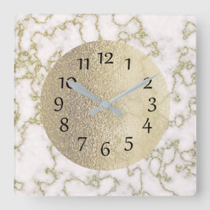 Elegant wit marmer en goud vierkante klok