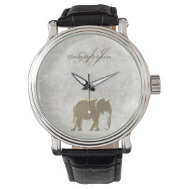 Elegant wit marmer en gouden olifant monogram horloge