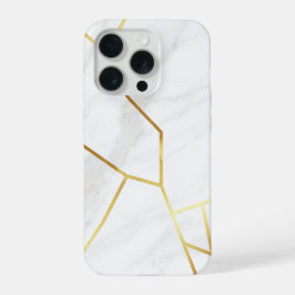 Elegant wit marmer & geometrisch goud Kintsugi iPhone 15 Pro Case