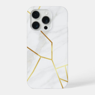 Elegant wit marmer & geometrisch goud Kintsugi iPhone 15 Pro Case