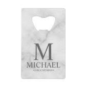 Elegant wit marmer gepersonaliseerde bruidsjonkers creditkaart flessenopener (Voorkant)