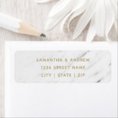 Elegant Wit Marmer & Goud Bruiloft Retouradres Etiket (Insitu)