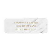 Elegant Wit Marmer & Goud Bruiloft Retouradres Etiket (Voorkant)