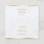 Elegant Wit Marmer Goud Modern Script Sjabloon Vierkante Visitekaartje (Achterkant)