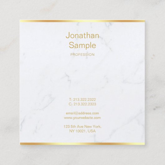 Elegant Wit Marmer Goud Modern Script Sjabloon Vierkante Visitekaartje (Achterkant)