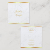 Elegant Wit Marmer Goud Modern Script Sjabloon Vierkante Visitekaartje (Voorkant / Achterkant)