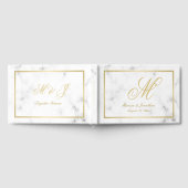 Elegant Wit Marmer Goud Monogram Script Bruiloft Gastenboek (Volledig)