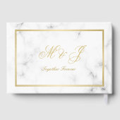 Elegant Wit Marmer Goud Monogram Script Trouwkaart Gastenboek (Achterkant)