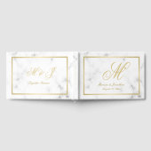 Elegant Wit Marmer Goud Monogram Script Trouwkaart Gastenboek (Volledig)
