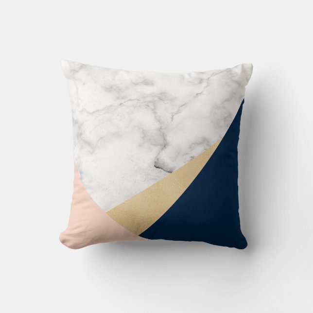 elegant wit marmer goud perzik blauwe kleur blok kussen (Voorkant)