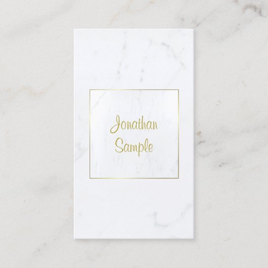 Elegant wit marmer goud script gewoon luxueus visitekaartje (Voorkant)
