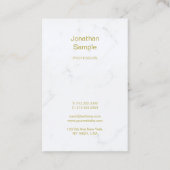 Elegant Wit Marmer Goud Script Luxe Plain Visitekaartje (Achterkant)