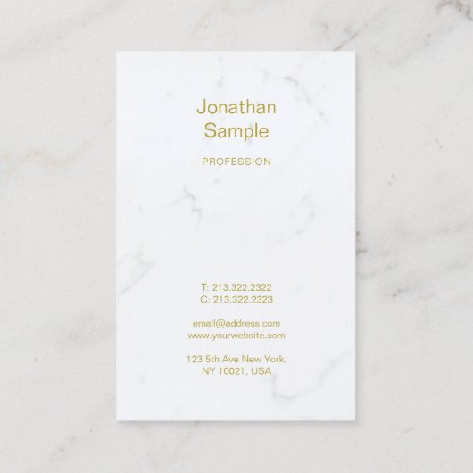 Elegant Wit Marmer Goud Script Luxe Plain Visitekaartje (Achterkant)