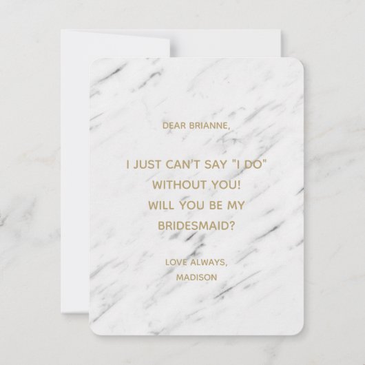 Elegant wit marmer & goud zal je bruidsmeisje zijn kaart (Achterkant)