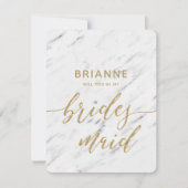 Elegant wit marmer & goud zal je bruidsmeisje zijn kaart (Voorkant)