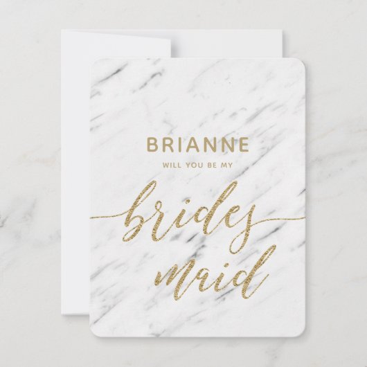 Elegant wit marmer & goud zal je bruidsmeisje zijn kaart (Voorkant)