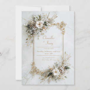 Elegant Wit Marmer Gouden Bloemige Geometrische Tr Kaart