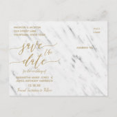 Elegant Wit Marmer & Gouden Bruiloft Save the Date Aankondigingskaart (Achterkant)