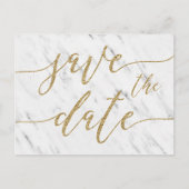 Elegant Wit Marmer & Gouden Bruiloft Save the Date Aankondigingskaart (Voorkant)