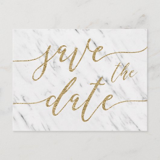 Elegant Wit Marmer & Gouden Bruiloft Save the Date Aankondigingskaart (Voorkant)