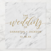 Elegant Wit Marmer & Gouden Folie Bruiloft Welkom Wijn Etiket (Enkel label)