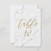 Elegant wit marmer & gouden huwelijks­tafel­nummer kaart (Achterkant)