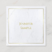 Elegant Wit Marmer Gouden Tekst Modern Luxe Vierkante Visitekaartje (Voorkant)