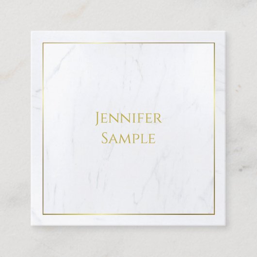 Elegant Wit Marmer Gouden Tekst Modern Luxe Vierkante Visitekaartje (Voorkant)