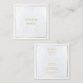 Elegant Wit Marmer Gouden Tekst Modern Luxe Vierkante Visitekaartje (Voorkant / Achterkant)