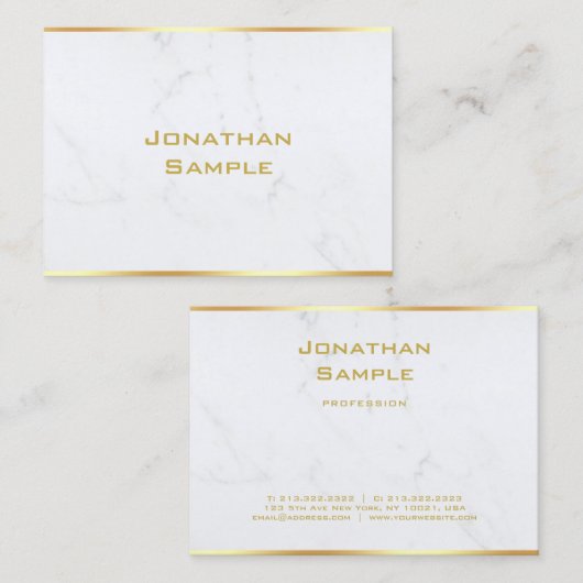 Elegant Wit Marmer Gouden Tekst Sjabloon Modern Visitekaartje (Voorkant / Achterkant)
