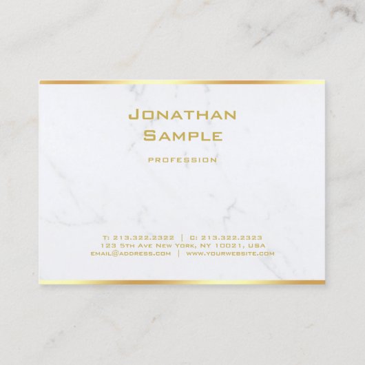 Elegant Wit Marmer Gouden Tekst Sjabloon Modern Visitekaartje (Achterkant)