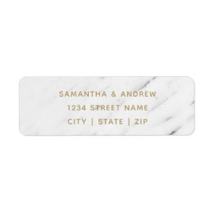 Elegant wit marmer & gouden trouw retouradres etiket