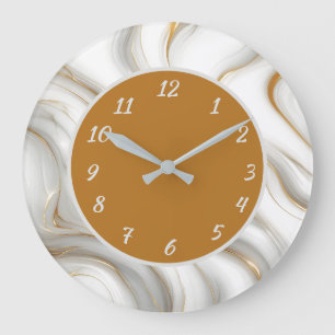 Elegant wit marmer & gouden wervel abstract  grote klok