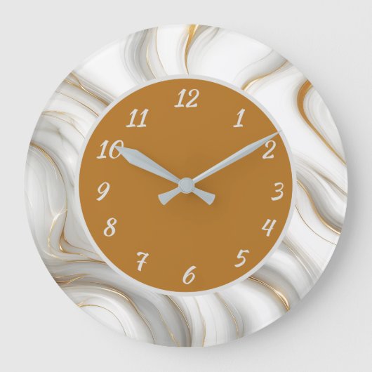 Elegant wit marmer & gouden wervel abstract grote klok (Voorkant)