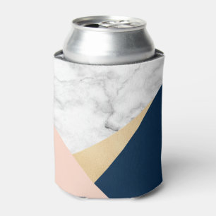 elegant wit marmer goudperzik blauw kleurenblok blikjeskoeler