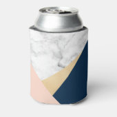 elegant wit marmer goudperzik blauw kleurenblok blikjeskoeler (Blikje Achterkant)