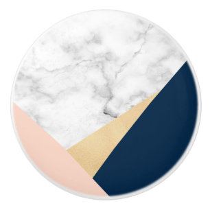 elegant wit marmer goudperzik blauw kleurenblok keramische knop